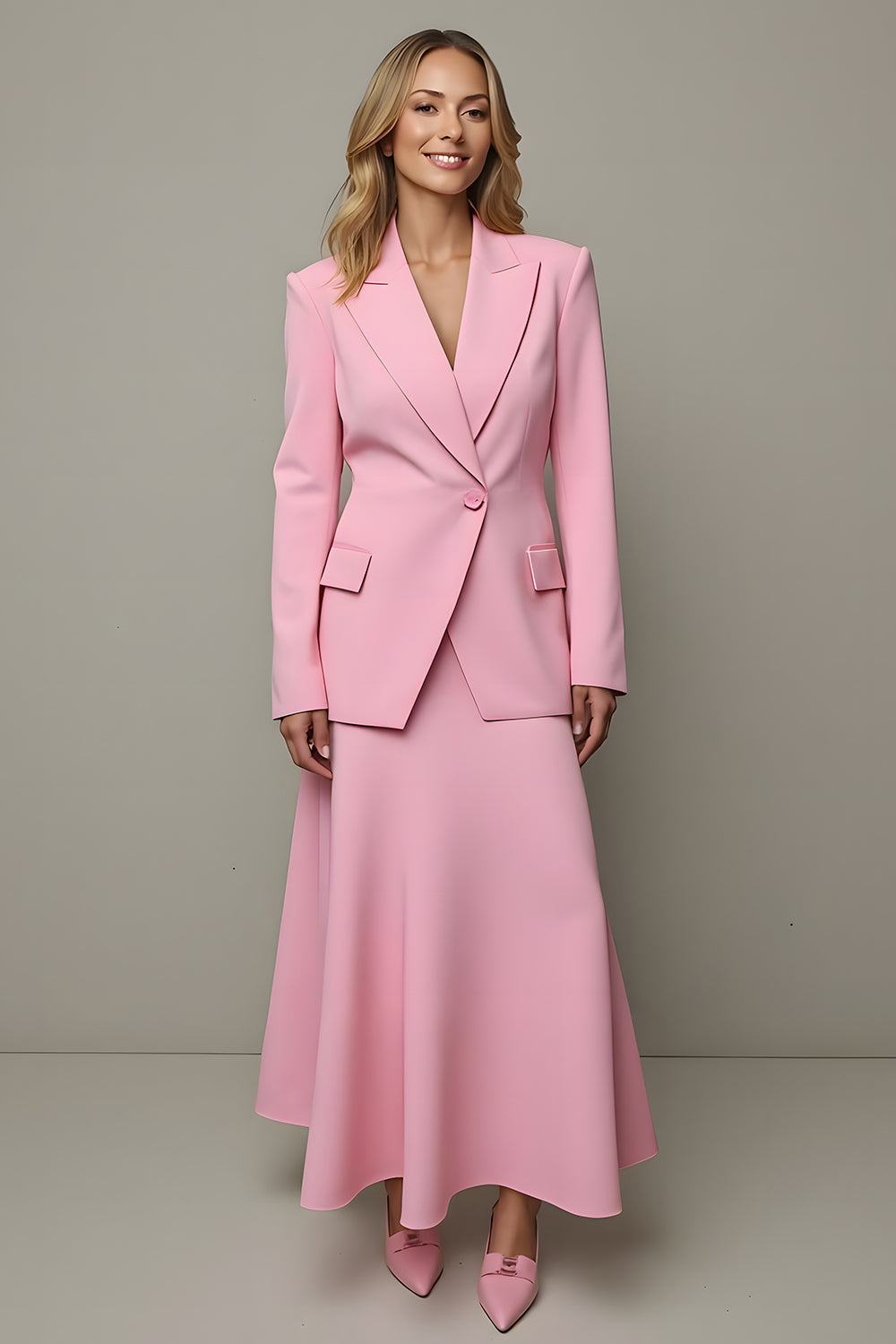 Peak Lapel 2 Piece One Button Pink Business Suit