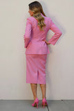 Pencil Pink Notched Lapel Single Breasted 2 Piece Midi Work Suit