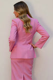 Pencil Pink Notched Lapel Single Breasted 2 Piece Midi Work Suit
