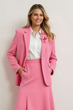 Pink Notched Lapel 2 Piece Business Casual Dress With 3D Flowers
