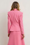 Pink Notched Lapel 2 Piece Business Casual Dress With 3D Flowers