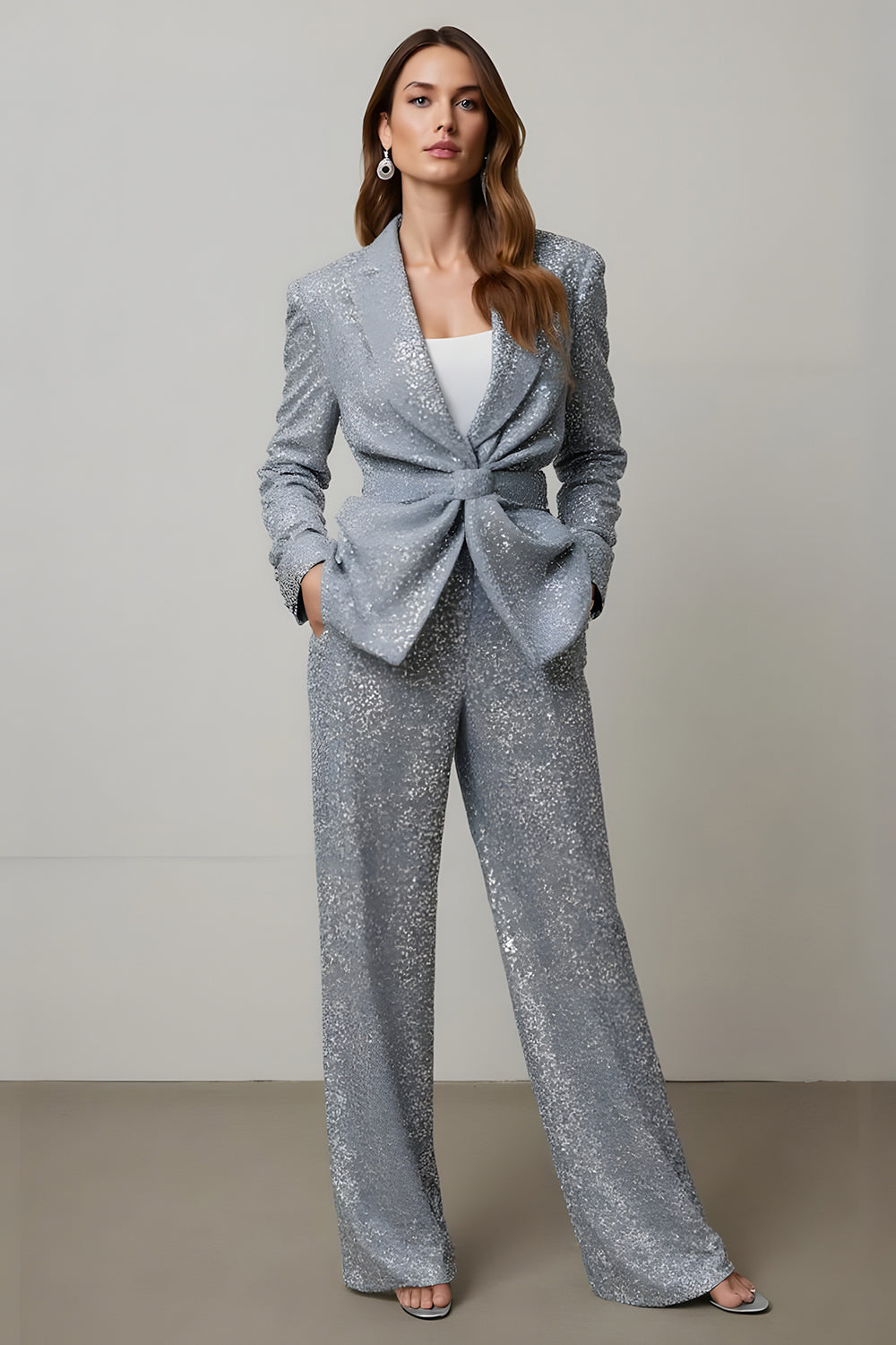 Glitter Grey Peak Lapel 2 Piece Prom Suit
