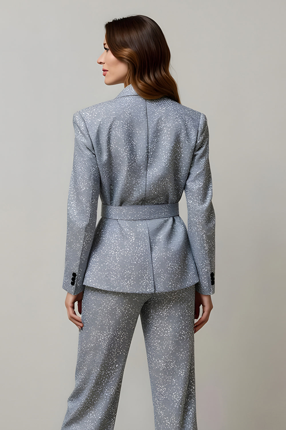 Glitter Grey Peak Lapel 2 Piece Prom Suit
