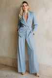 Grey Blue 2 Piece Notched Lapel Business Casual Suit