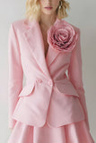 Pink Notched Lapel 2 Piece Skirt Suit With 3D Flower