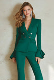 Dark Green Shawl Lapel 2 Piece Work Suit