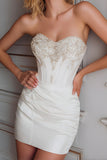 Bodycon Strapless Beaded Corset White Homecoming Dress