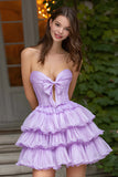 Lilac A Line Corset Tiered Strapless Homecoming Dress With Ruffles