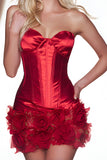 Satin Burgundy Strapless Corset Homecoming Dress with 3D Flowers