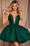 Dark Green Spaghetti Straps Beaded A Line Homecoming Dress