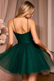 Dark Green Spaghetti Straps Beaded A Line Homecoming Dress
