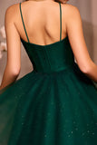 Dark Green Spaghetti Straps Beaded A Line Homecoming Dress