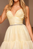 Yellow A-Line Ruffle Homecoming Dress With Beading