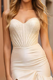 Apricot Corset Bodycon Strapless Homecoming Dress with Beading