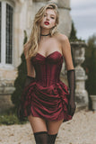 Burgundy Sweetheart Ruched Corset Homecoming Dress (Without Gloves)