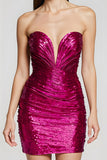 Bodycon Fuchsia Sequin Strapless Homecoming Dress