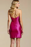 Fuchsia Strapless Sequin Bodycon Ruched Homecoming Dress With Slit