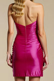 Fuchsia Strapless Sequin Bodycon Ruched Homecoming Dress With Slit