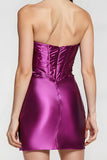 Purple Strapless Tight Ruched Homecoming Dress With Slit