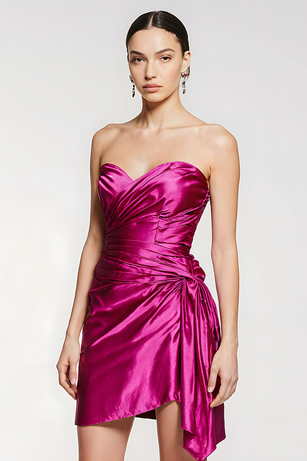 Sweetheart Ruched Fuchsia Tight Homecoming Dress With Sash