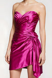 Sweetheart Ruched Fuchsia Tight Homecoming Dress With Sash