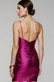 Fuchsia Ruched Satin Tight Homecoming Dress with Slit
