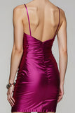 Fuchsia Ruched Satin Tight Homecoming Dress with Slit