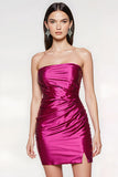 Strapless Fuchsia Bodycon Homecoming Dress With Slit