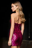 Fuchsia Strapless Bodycon Sequin Mini Homecoming Dress