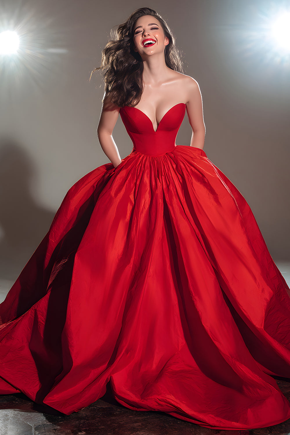Strapless Red A-Line Maxi Prom Dress
