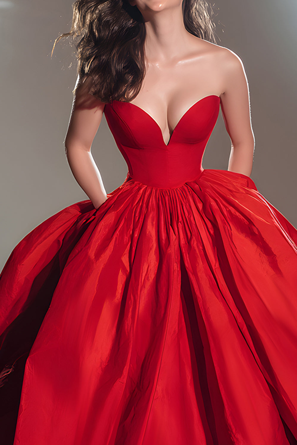 Strapless Red A-Line Maxi Prom Dress
