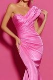Mermaid One Shoulder Ruched Hot Pink Prom Dress