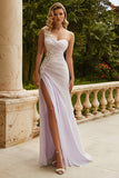 One Shoudler Lilac Appliqued Prom Dress With Slit