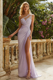 Lilac Appliqued Sheath One Shoulder Prom Dress