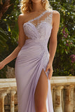 Lilac Appliqued Sheath One Shoulder Prom Dress