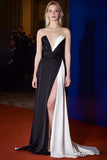 Strapless A-Line Black Tie Dress With Slit