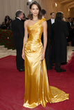 Yellow Sheath One Shoulder Ruched Gala Dress