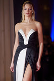 Sheath Black and White Strapless Gala Dress With Slit