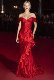 Red Mermaid Ruffled Off The Shoulder Gala Dress
