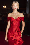Red Mermaid Ruffled Off The Shoulder Gala Dress