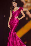Fuchsia Mermaid Ruffled One Shoulder Pageant Dress
