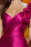 Fuchsia Mermaid Ruffled One Shoulder Pageant Dress