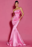 Hot Pink Mermaid Ruched Strapless Pageant Dress