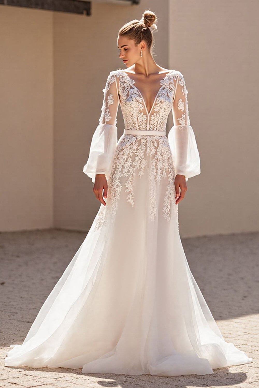 Ivory A Line Appliqued Long Wedding Dress