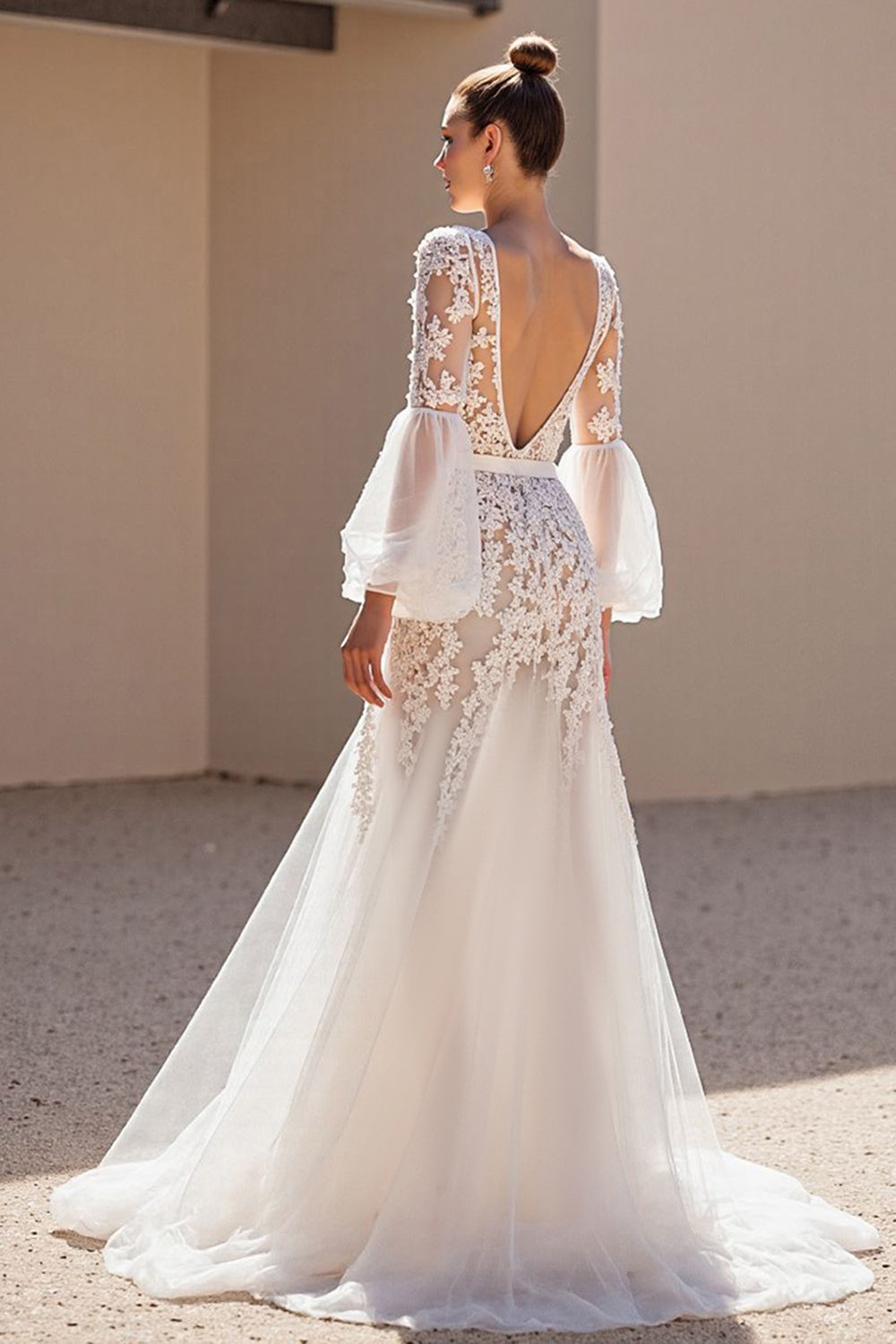 Ivory A Line Appliqued Long Wedding Dress