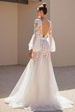 Ivory A Line Appliqued Long Wedding Dress