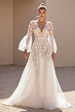 Ivory A Line Appliqued Long Wedding Dress