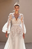 Ivory A Line Appliqued Long Wedding Dress