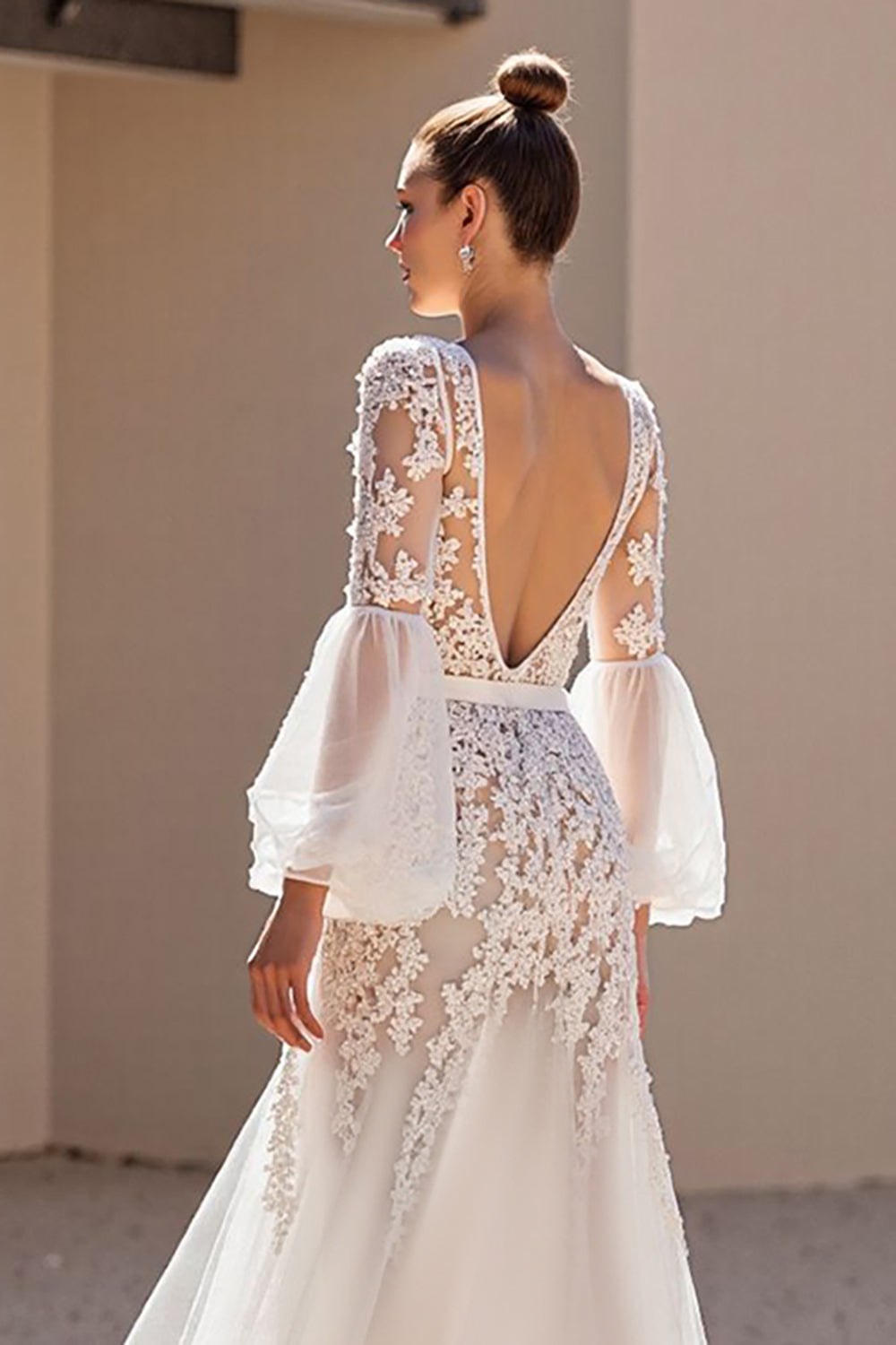 Ivory A Line Appliqued Long Wedding Dress