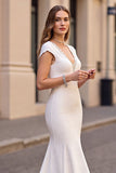 Ivory Mermaid Long Wedding Dress with Cap Sleeves
